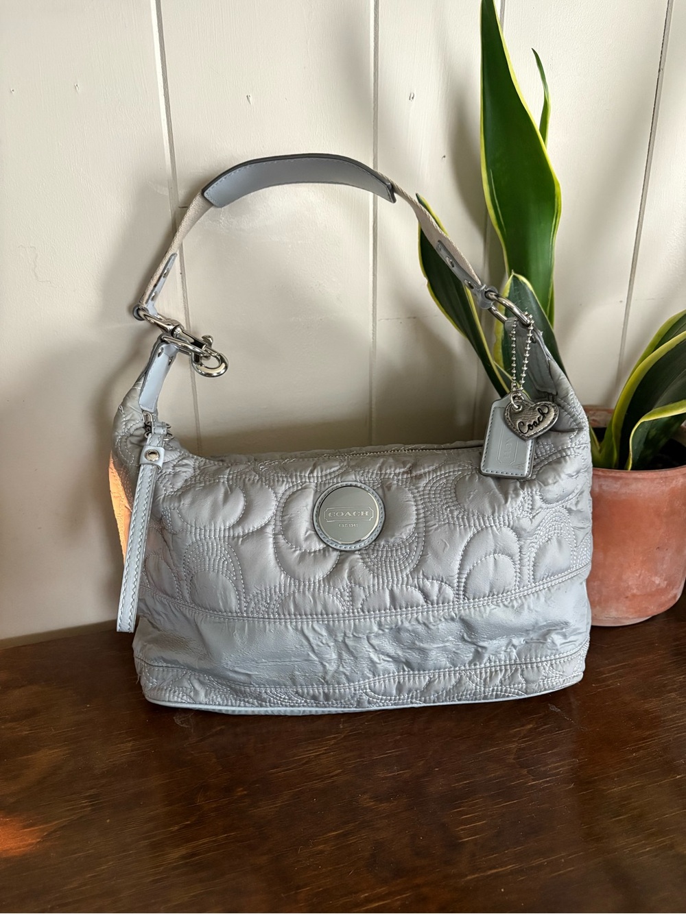 Coach Quilted Shoulder Bag in Pale Gray